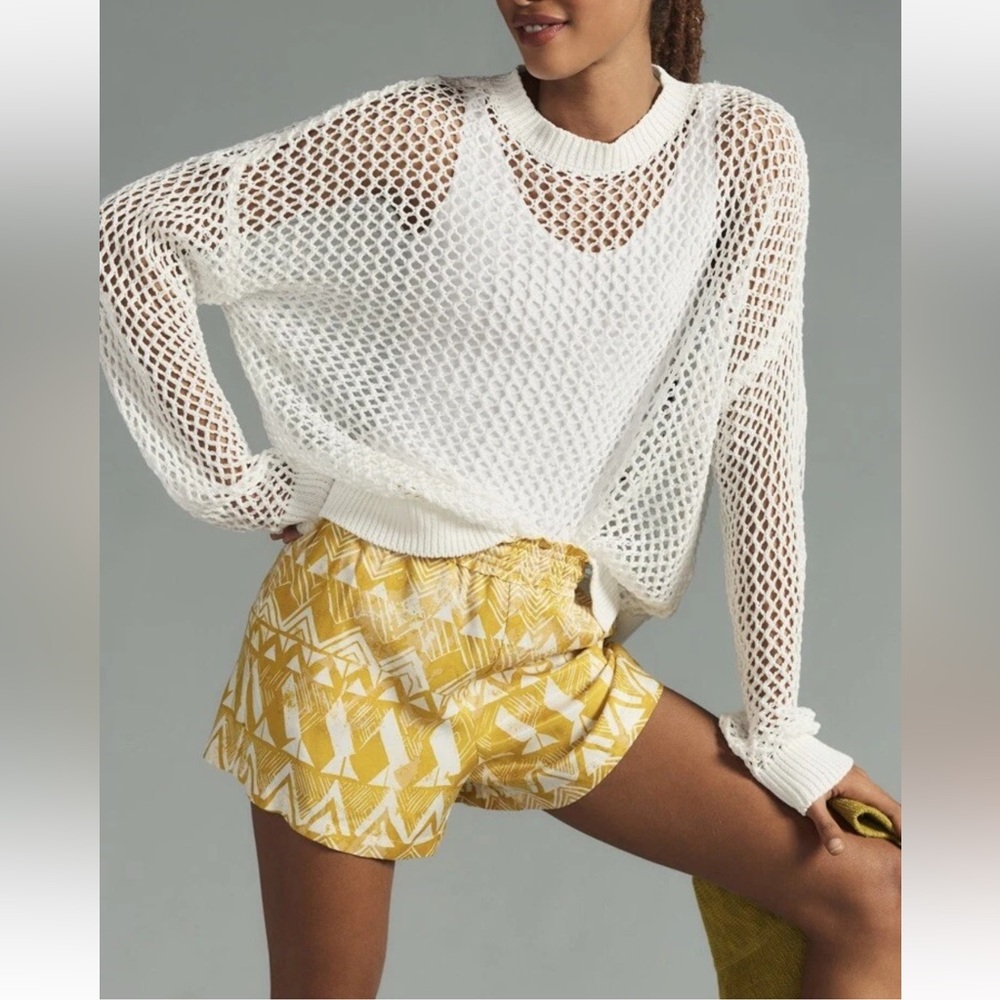 Anthropologie Yellow Gold & White Elastic Waist Pull On Shorts